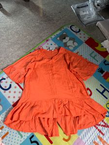 Bright Orange Ruffled Tunic Top