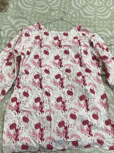 Chic White &amp; Pink Printed Kurta