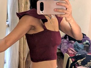 Maroon Smocked Ruffle Crop Top size S