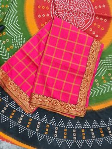 Pink Checkered Saree with Decorative Border