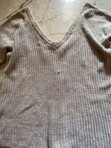 Grey Deep Neck Knitted Top