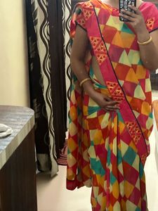 Vibrant Geometric Print Saree