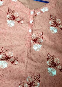 Peach Floral Print Full Sleeve Nighty