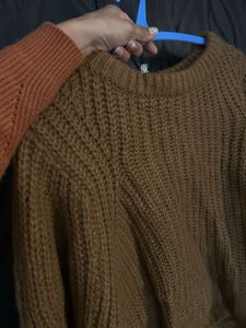 Brown Knit Cropped handmade Pullover Sweater