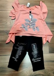 Cute Pink Top & Black Jeans Set