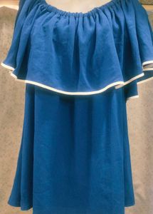 Blue Off-Shoulder Ruffle Top