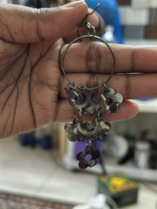 Flower Dangle Hoop Earrings