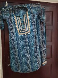 Blue Ethnic Printed Collar Kurta set with dupatta