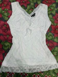 White Lace Trimmed Tank Top