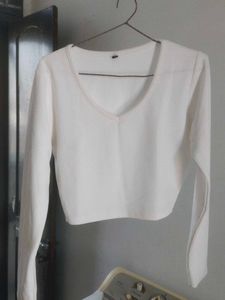White Long Sleeve Crop Top