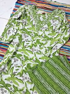 Green Floral Pure Cotton Kurta Set