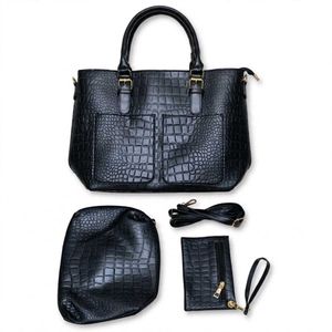 Chic Black Croc-Embossed Tote Bag