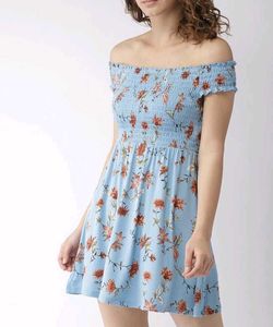 Blue Floral Off-Shoulder Smocked Top