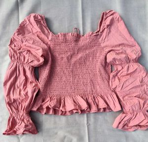 Smocked Puff Sleeve Peplum Top