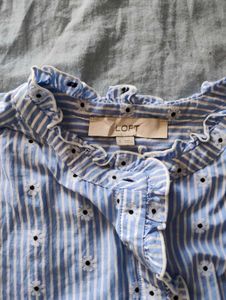 Blue Striped Ruffled Flower top