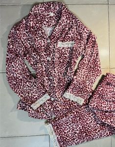 Pink leopard print lace loungewear co ord