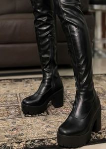 Black Faux Leather Platform Boots