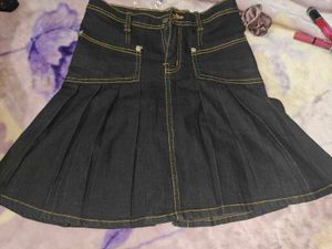 high waisted Denim Mini Pleated Skirt