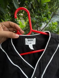 Black Baseball Style Button-Up Shirt