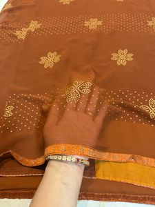 Designer Embellished Brown Saree