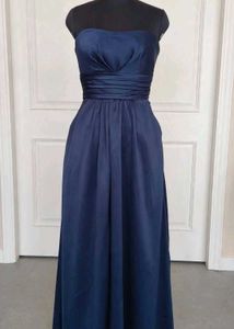 Elegant Navy Blue Strapless Maxi Dress