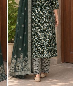 Halter neck Green Kurta Set with Dupatta