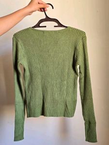 Ribbed V-Neck Button-Up Cardigan