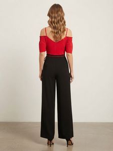 Chic Red-Black Cold Shoulder Jumpsuit- Stalk Buy L