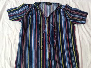 Striped V-Neck Tie Front Top