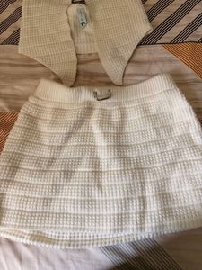 White Waffle Knit Crop Top &amp; Skirt Set