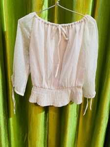 Elegant Sheer White Polka Dot Top