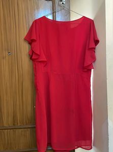 Red Ruffled Sleeve Sheath Dress