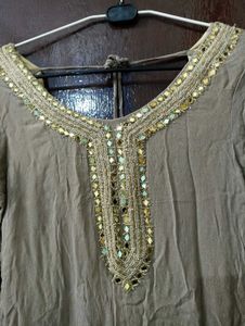 Cream Embroidered Kurta Set