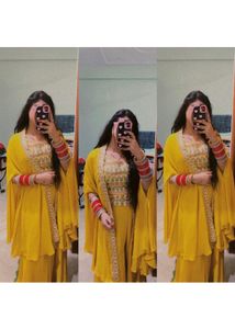 Yellow Embroidered Crop Top Palazzo with s