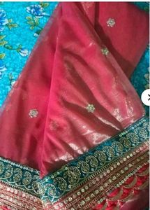 Stunning Red Embroidered Net Saree