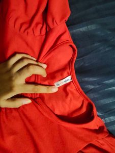 Red Puff Sleeve Ruched Crop Top