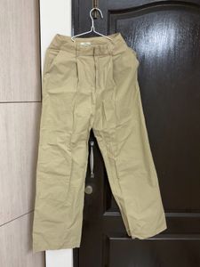 Khaki Pleated Wide-Leg Trousers