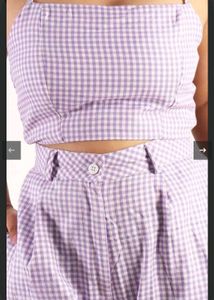 Cute checks lavender Gingham Crop Top &amp; Pants Set