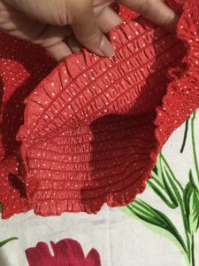 Vintage Glam Red Off-Shoulder Crop Top with White
