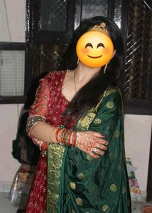 Elegant Mahroon gown with green dupatta