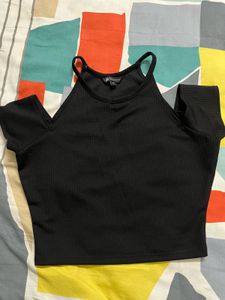 Black Cold Shoulder Ribbed Crop Top