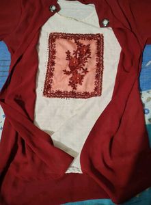 Maroon Kurta Set with Floral Embroidery