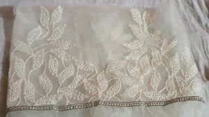 Beautiful All Over Moti Work Of White Saree
