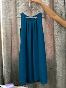 Elegant Teal Blue Sleeveless Dress