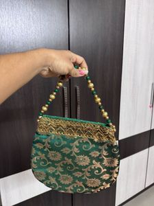 Embellished Green Clutch Bag