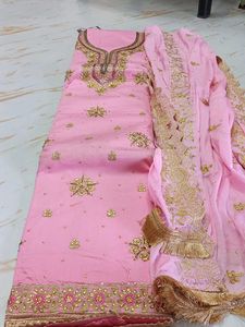 Unstitched Gorgeous Pink Embroidered Kurta Set