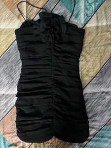 Mango Chic Black Ruched Mini Dress