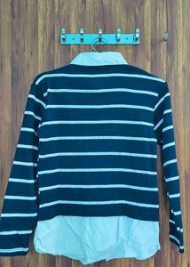 Striped Collared Long Sleeve Top
