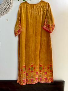 Mustard embroidery suit pant Set with Dupatta