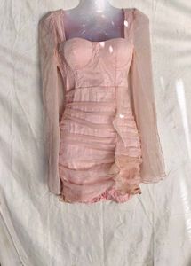 52264. Sheer Sleeve Ruffle Dress